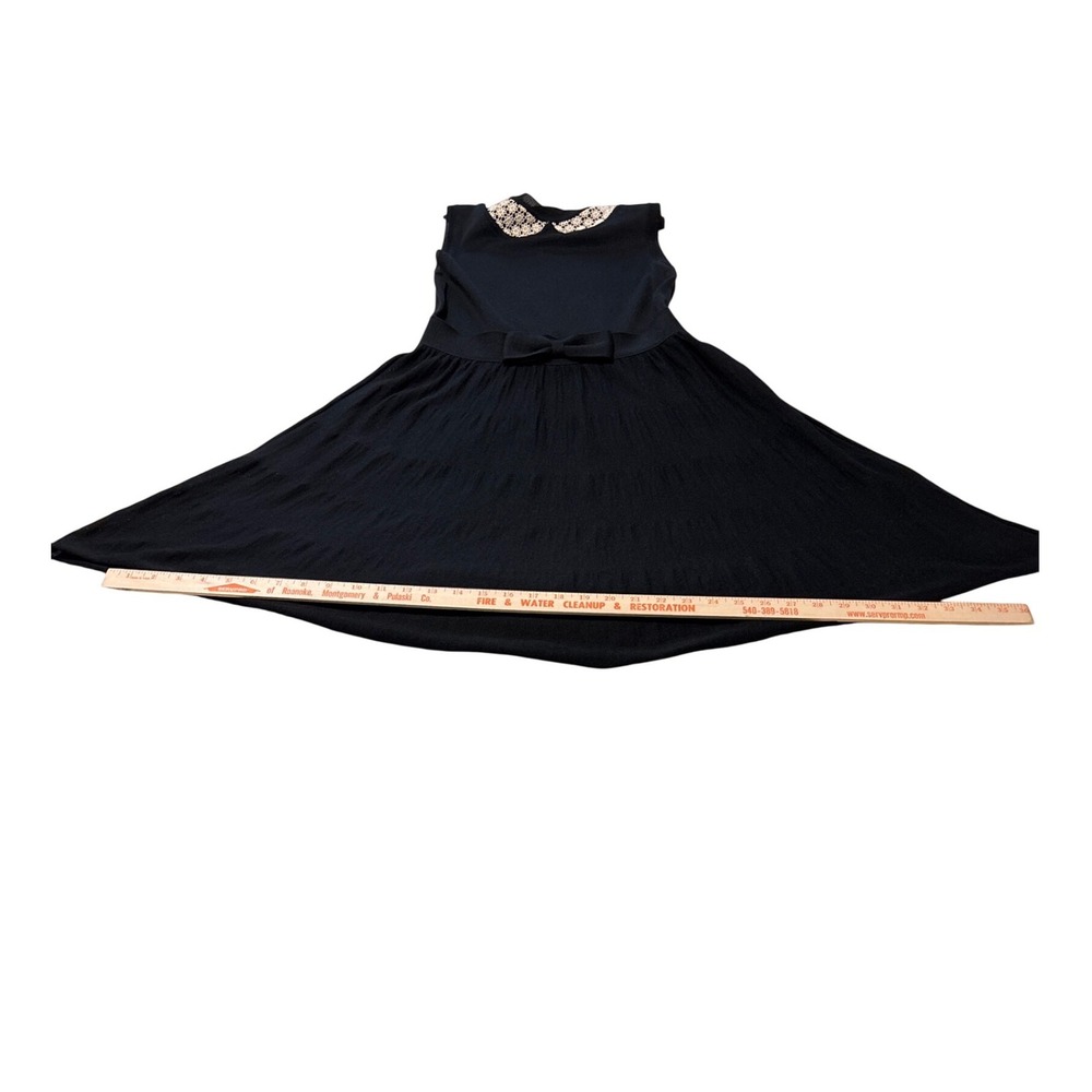 RED Valentino Black Knit Sleeveless Dress Lace Peter Pan Collar Bow Waist - Picture 9 of 11